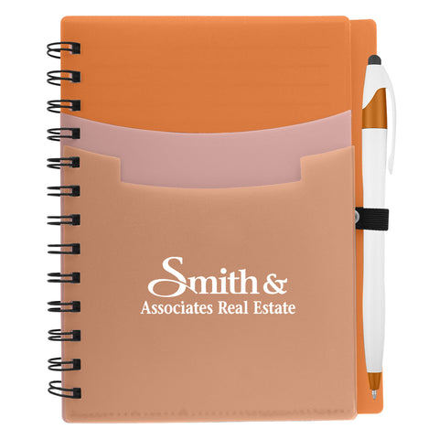 Orange notebook with pen
