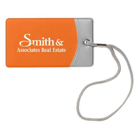 Orange and silver luggage tag